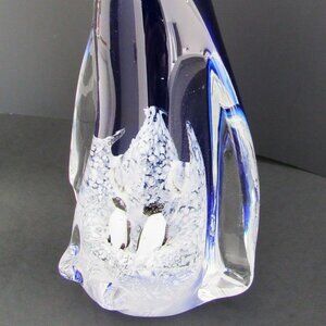 ART BLUE & CLEAR GLASS PENGUIN with Babies in the Belly FIGURINE PAPERWEIGHT 8"